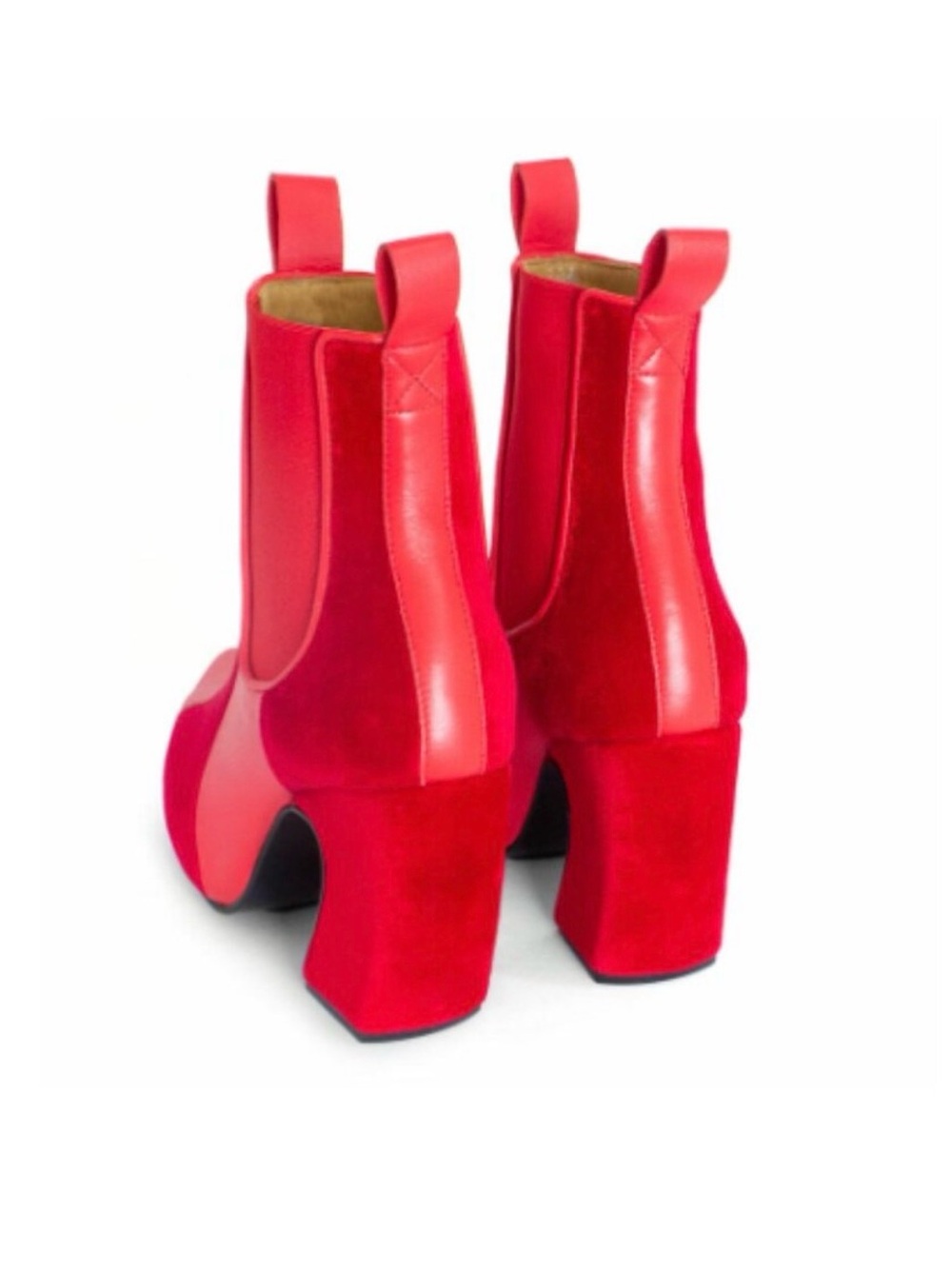 John Fluevog Fast Cars Le Mans Platform Red Velvet Chelsea Boots - Picture 3 of 13